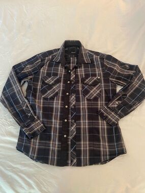 7 Diamonds Men’s Plaid Button‑Up Shirt | Blue Gray Black | Long Sleeve
